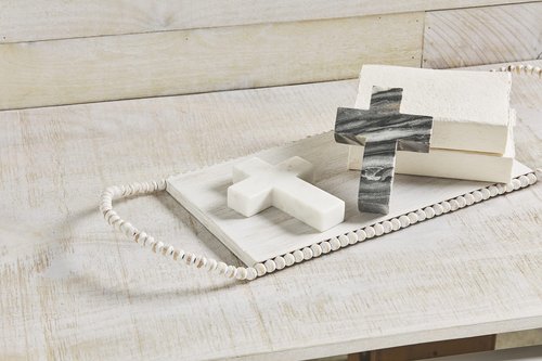 Mud Pie Marble Cross, Gray, 6" x 4.5"