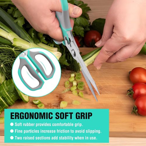 HAUSHOF Kitchen Scissors - Heavy Duty Stainless Steel Shears with Soft Grip | 8.25" U-Groove Design for Meat & Vegetables