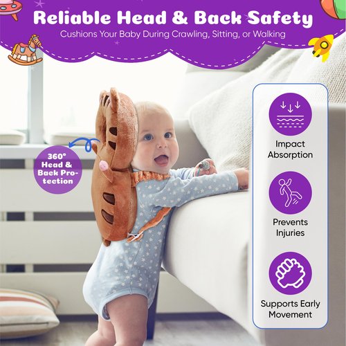 HippoBaby Baby Head Protector Backpack – Toddler Safety Cushion for Crawling & Walking – Infant Fall Protection Pillow with Adjustable Straps – Comes with Knee Pads & Non-Slip Baby Socks (Elephant)