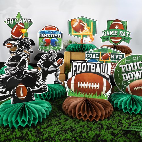 10 PCS Football Party Decorations Honeycomb Centerpieces, Honeycomb Centerpieces for Sports Theme Supplies Table Decorations. (Football)