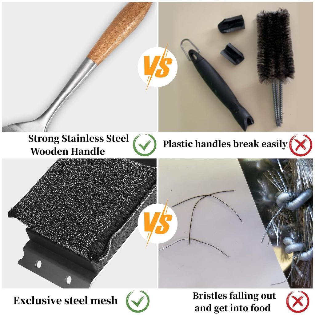 XUDAKAIXIN Bristle-Free Steam Grill Brush – No Bristle Shedding, with Replacement Head. Ultra-Safe & Efficient Cleaner for Cast Iron and Stainless Steel Outdoor Grills