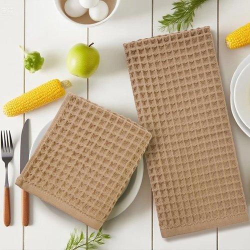 Jacquotha Waffle Bathroom Hand Towels 2-Piece (Tan) – Cotton, Soft, Lightweight, Lint Free, 13” x 29”