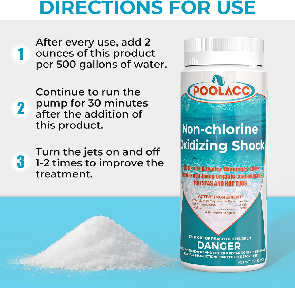 Non-Chlorine Spa Shock Oxidizer Cleaner by [Brand Name] - 2.2 LB | Quick Dissolving, Chlorine-Free Water Care for Hot Tubs & Pools