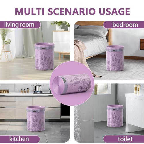 Trash bags, 4 Gallon Trash Bags Drawstring, Colorful & Portable Small Trash Bags with Lavender Printed, Tear-Resistant Garbage Bags 4 Gallon for Bathroom Office Trash Cans, 50 Count