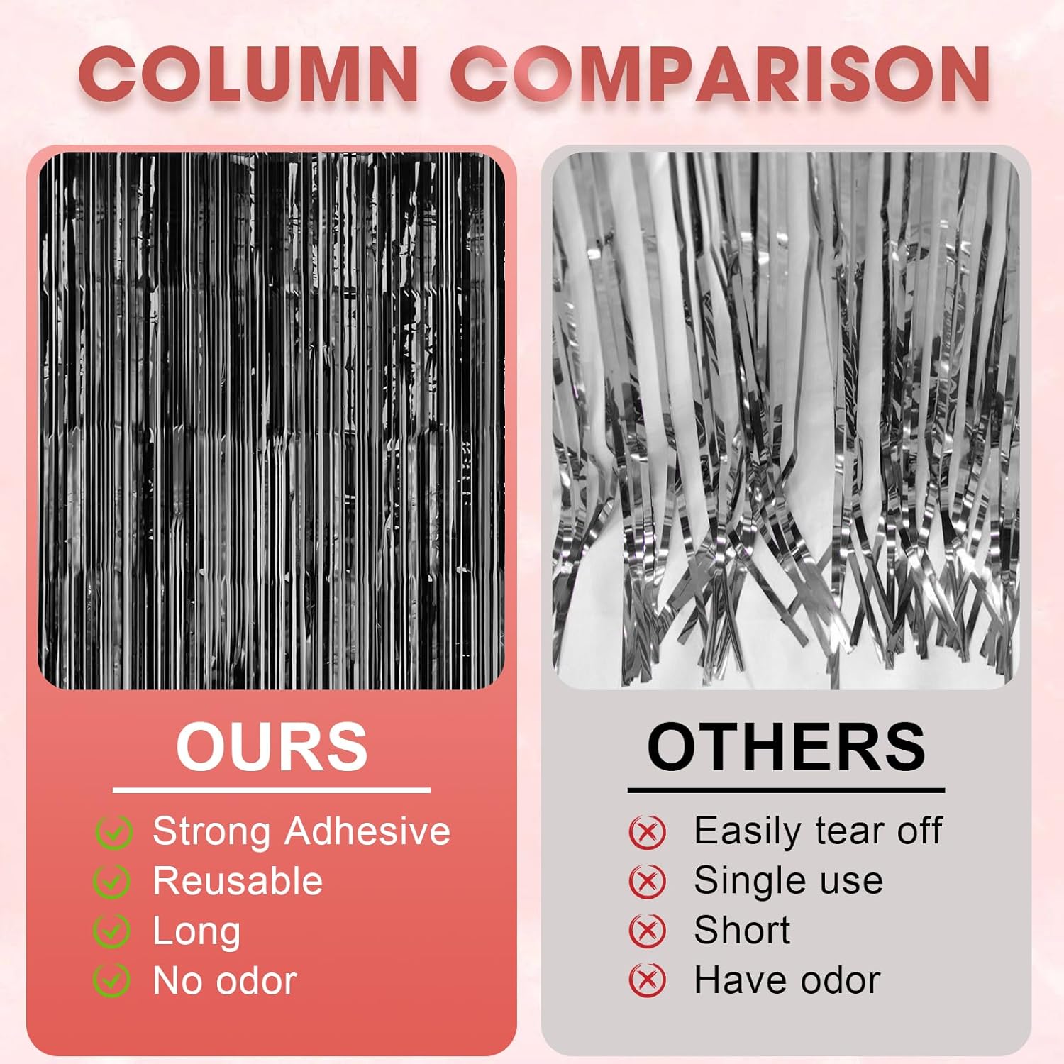 Voircoloria 3 Pack Laser Black Foil Fringe Backdrop Curtains - 3.3 x 8.2 ft Tinsel Streamers for Parties