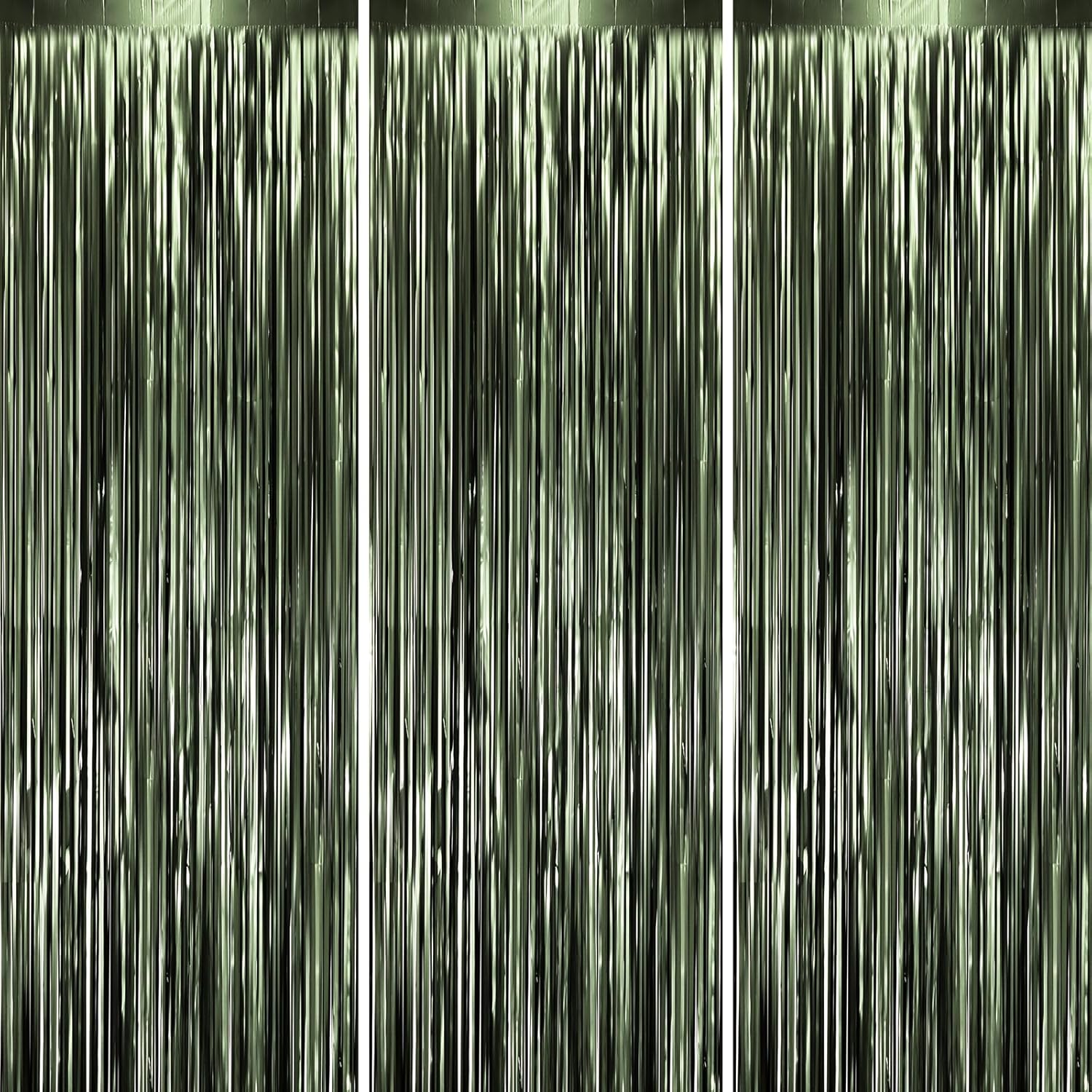 Voircoloria Matte Green Foil Fringe Backdrop Curtains - 3 Pack Tinsel Streamers for Parties | 3.3 x 8.2 ft