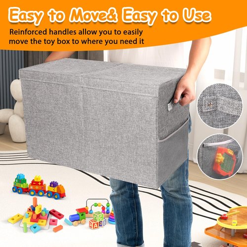 Fineonly Large Toy Box Chest with Lid, Kids Toy Storage Organizer for Boys Girls, Big Toy Bin Basket Extra Large Toy Storage Box for Living Room Playroom Nursery 25"x13"x16"