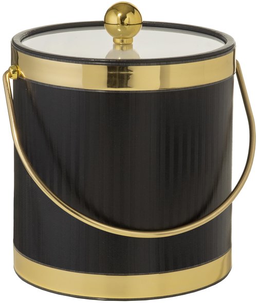 Made In USA Metallic Deco Collection Double Walled Insulated Ice Bucket With Ice Tongs (5-Quart, Black & Gold)