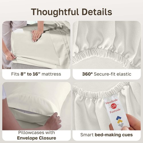 California Design Den Queen Size Sheet Set - 6-Pc 400 Thread Count 100% Cotton, Deep Pocket - Ivory