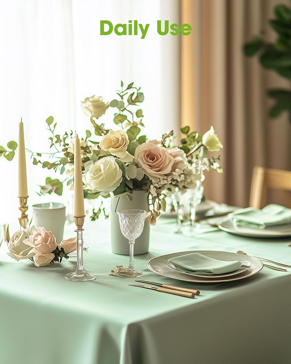 Pureegg Disposable Plastic Tablecloths - 12 Pack, 54 x 108 Inch, Leakproof Sage Green for Easter Parties