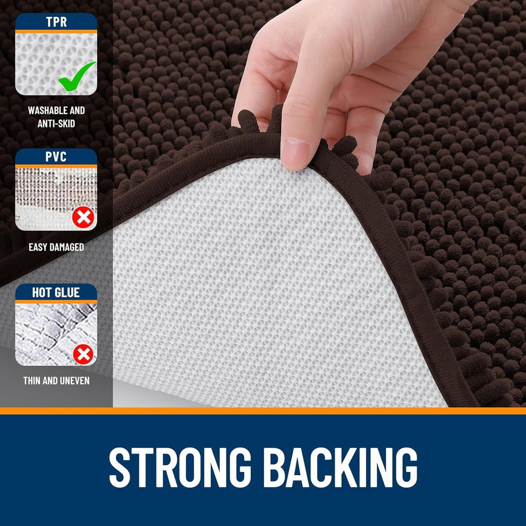 OLANLY Bathroom Runner Rugs - Extra Soft Chenille Bath Mats | Quick Dry, Machine Washable, 44x24, Brown