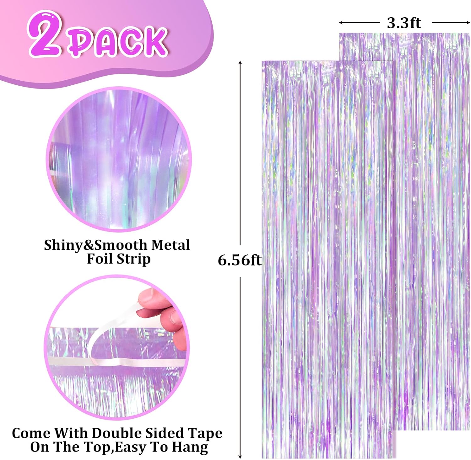 Voircoloria Iridescent Purple Foil Fringe Curtains - 2 Pack Tinsel Streamers for Party Decor | Mermaid Backdrop for Birthdays & Showers