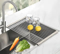 Skiennix Roll Up Dish Drying Rack - Foldable Stainless Steel Kitchen Rack | 17.7" x 11.8" (Grey)