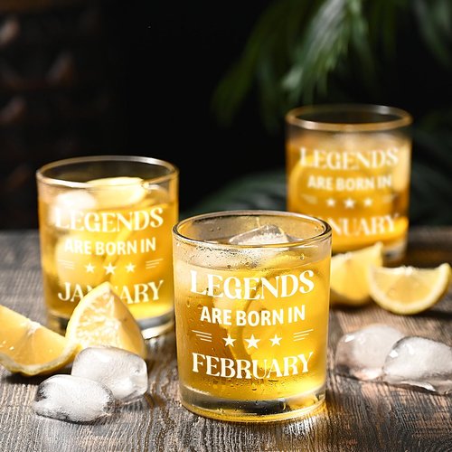 Futtumy Legends Are Born In February, 10 Oz Whiskey Glass, Birthday Gifts for Men, February Mens Birthday Gifts, 40th 50th 60th Mens Birthday Gift Ideas for Dad Grandpa Husband Son Uncle Coworkers