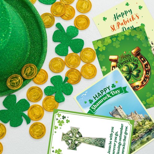 ceiba tree Happy St. Patrick's Day Cards with Envelopes & Stickers 20 Pcs for Kids and Adults Irish 4x6 inch Blessings Message inside 10 Designs Shamrock Lucky Day Religious Saint Patricks Day Cards