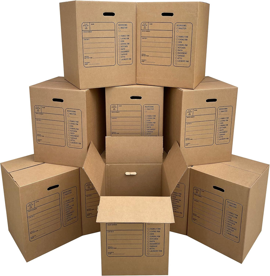 Uboxes Moving Boxes - Premium Large with Handles | 10 Pack, 18 x 18 x 24 Inches, Brown