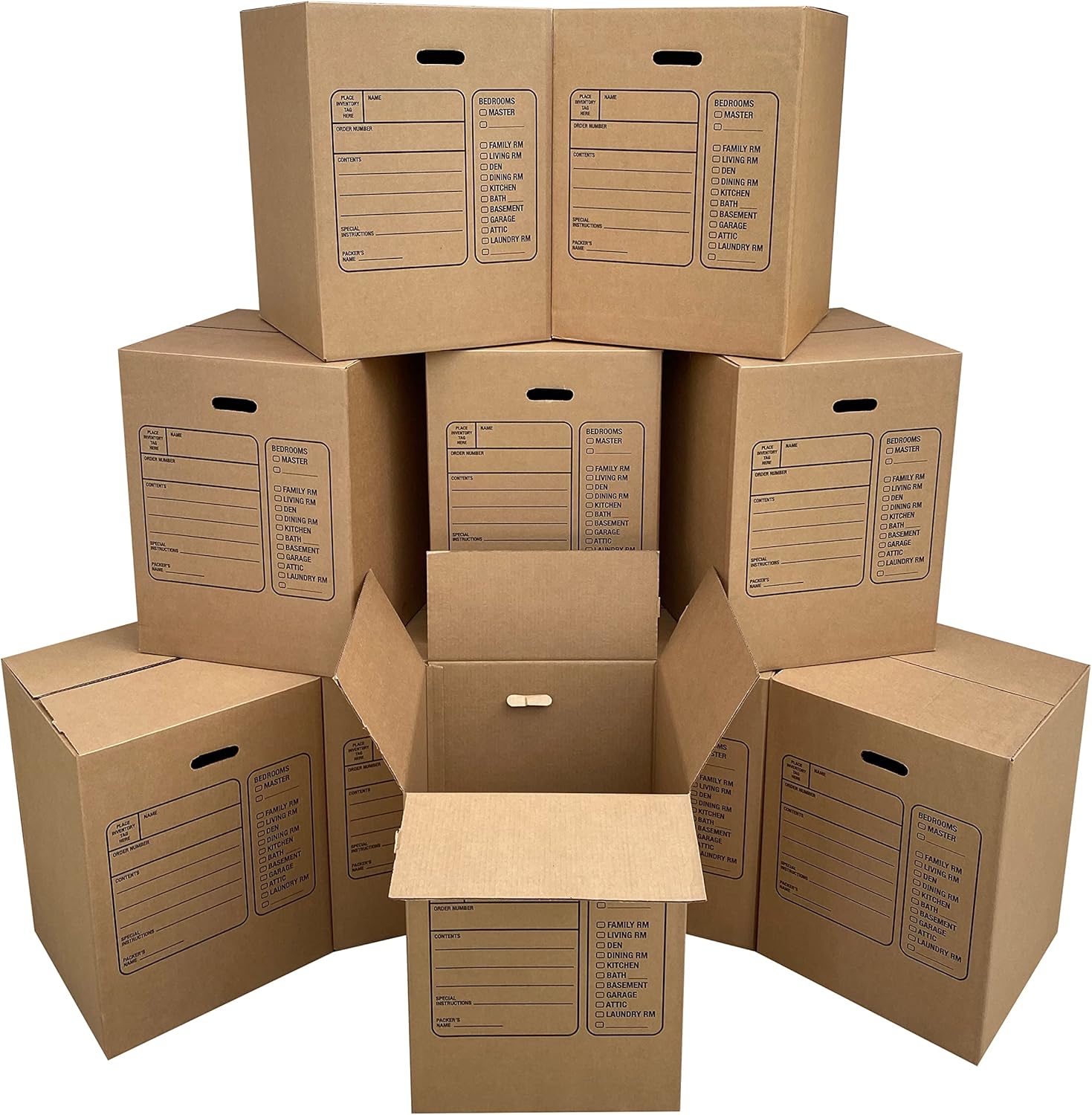 Uboxes Moving Boxes - Premium Large with Handles | 10 Pack, 18 x 18 x 24 Inches, Brown