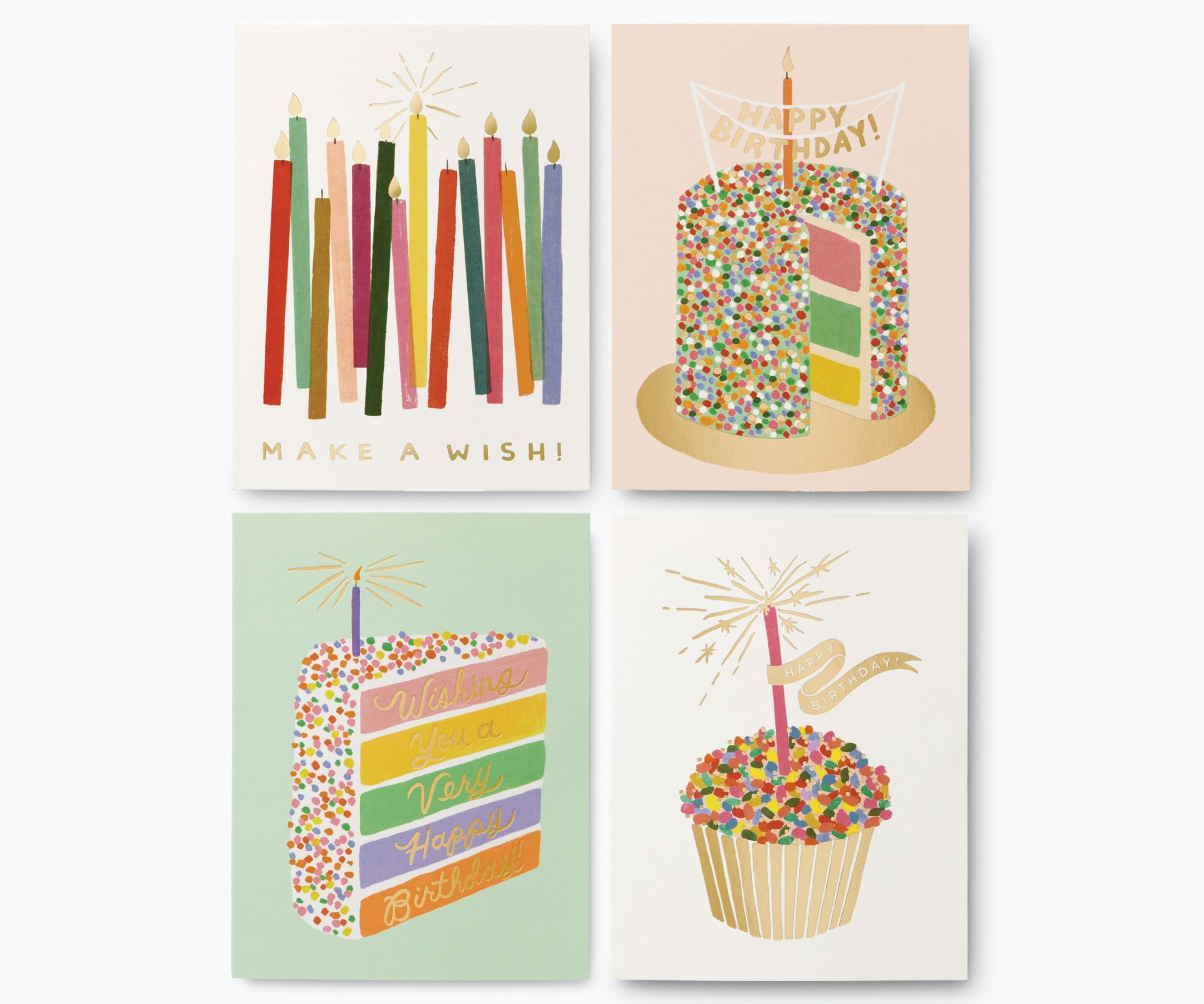 RIFLE PAPER CO. Birthday Candles Keepsake Card Boxed Set of 8, 4.25" L x 5.5" W Blank Interior Lets Your Thoughtful Handwritten Note Take Center Stage, Artisanally Crafted in the USA