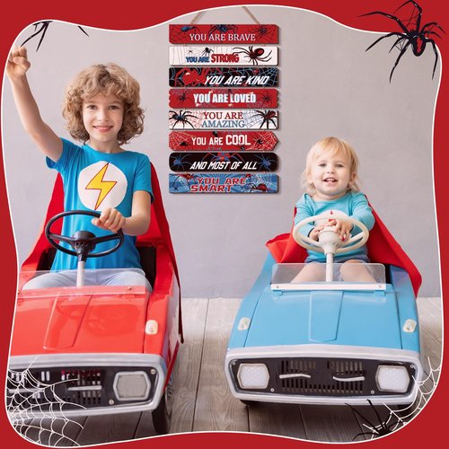 Threehoney Spider Room Decor Boys Bedroom Wall Decor Inspirational Spiders You Are Brave Wall Wooden Art Little Boy Kids Teen Bedroom Playroom Home Birthday Gifts(Spider)