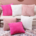 Peryiter Set of 6 Hot Pink Throw Pillow Cover White Pink Pillowcase Decorative Seat Cushion Case 18" x 18" Soft Velvet Fluffy Striped Pillowcase for Spa Sleepover Party Supply Coquette Outdoors Picnic