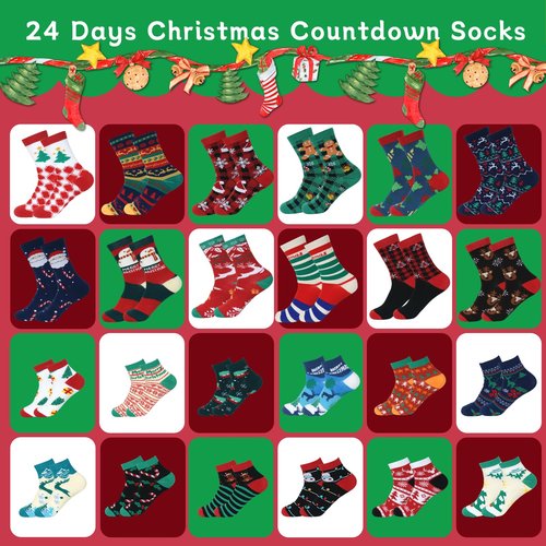 Mason Life Christmas Socks Advent Calendar, 24 Days Countdown Calendar Gifts, 2025 Festive Holiday Countdown with 24 Pairs of Christmas-Themed Winter Warm Slipper Soft Fluffy Socks with Gift Boxes
