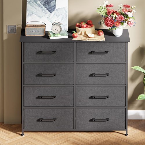 FDW 8-Drawer Fabric Dresser - Stylish Grey Storage Tower with Metal Frame & Wooden Top for Bedroom & Closet