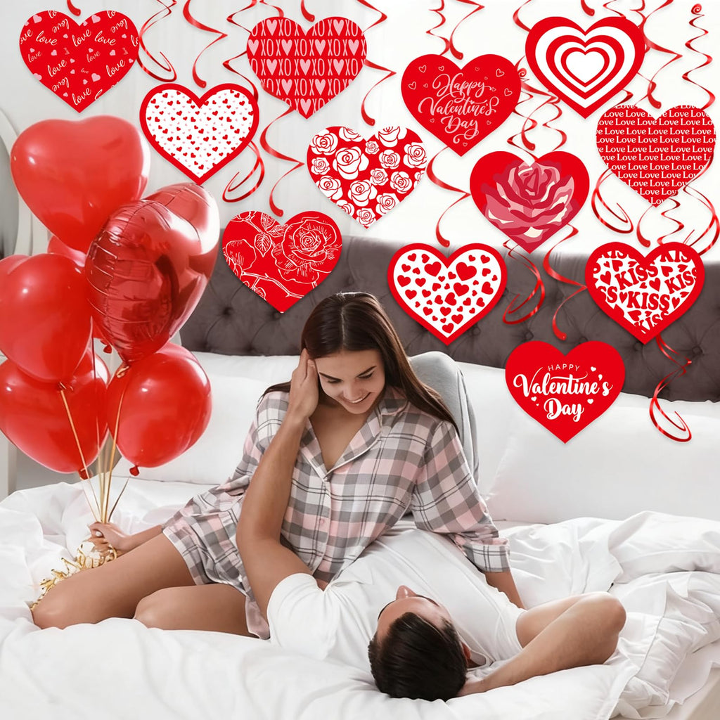 Valentine's Day Hanging Swirls, 30Pcs Love Heart Swirls Ceiling Decorations for Happy Valentines Day Galentines Anniversary Party Supplies
