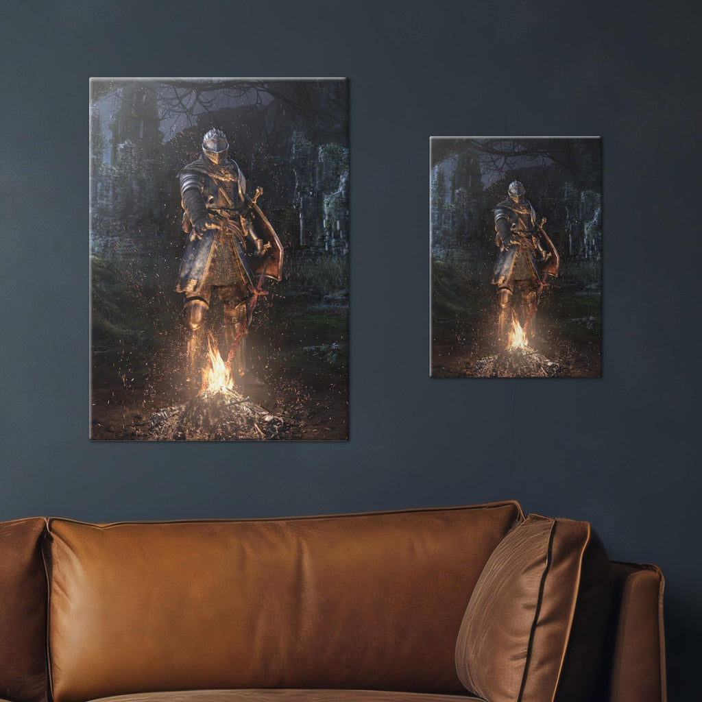 Displate Metal Poster Dark Souls - Lordran - Bonfire in the Shrine - Easy Magnetic Mounting – Knight Collectible Gift for Gamer - Fantasy Wall Art Room Decor Bedroom Posters - 12.6x17.7 in