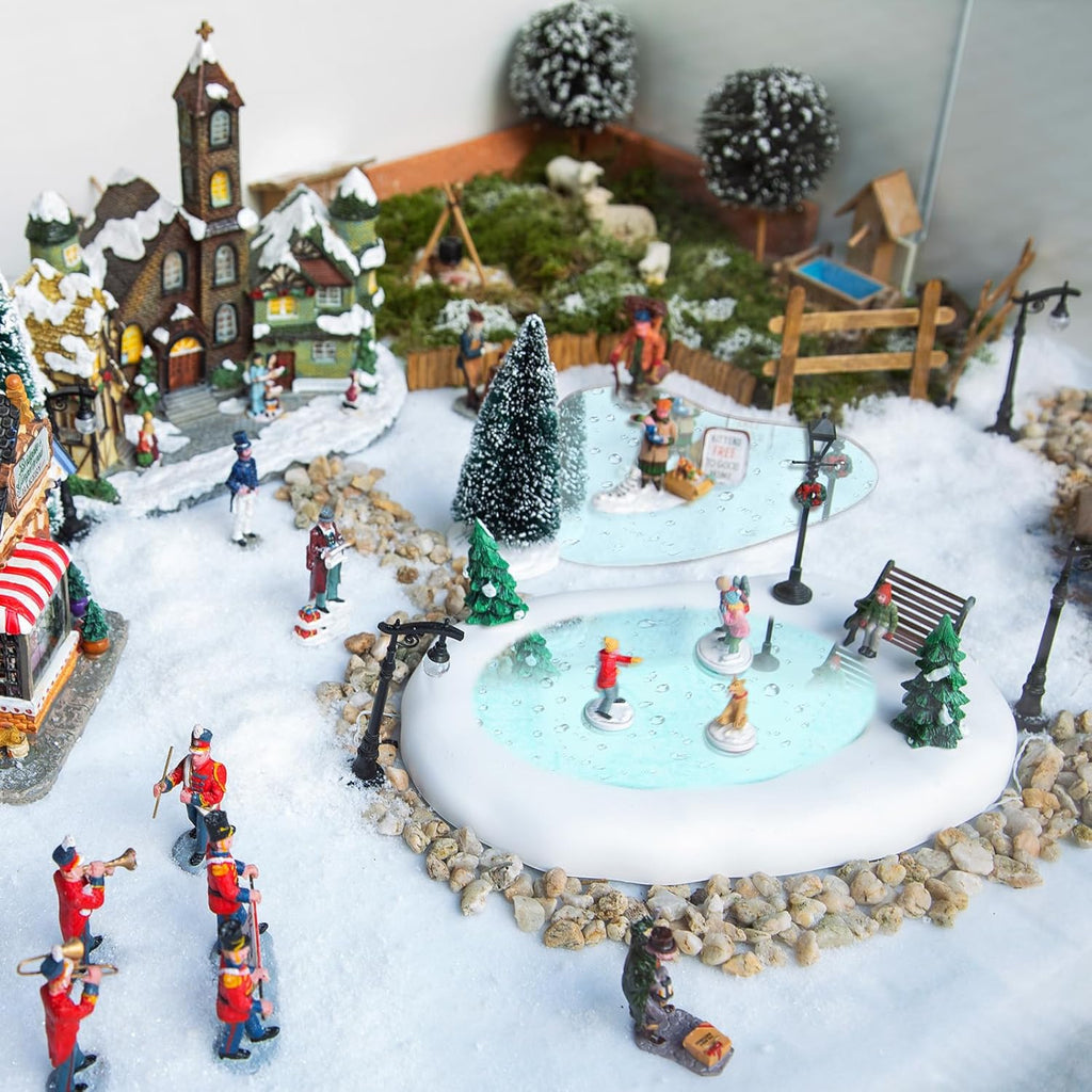 Sieral Miniature Christmas Village Pond - 6-Piece Ice Skating Rink Figurines | 4-Inch Holiday Decor
