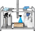Simple Houseware Under Sink 2-Tier Heavy Duty Expandable Rack Organizer, Adjustable Width 15.75–25 Inches with 4 Shelf Height Levels, Silver