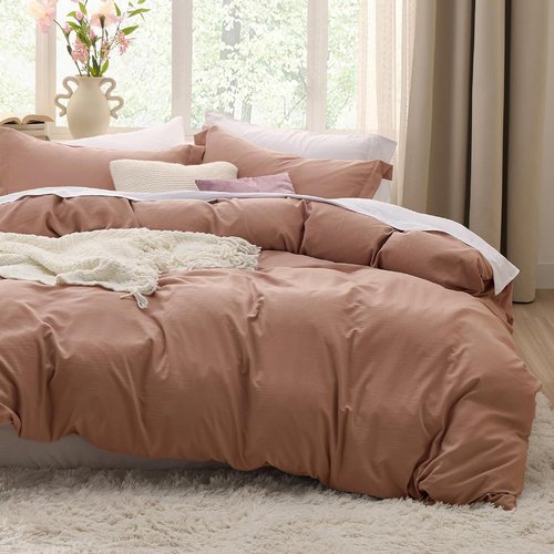 Bedsure Mocha Mousse Duvet Cover Set - Extra Soft Cotton-Like Polyester, Full Size 3 Pieces, 80x90 Inches