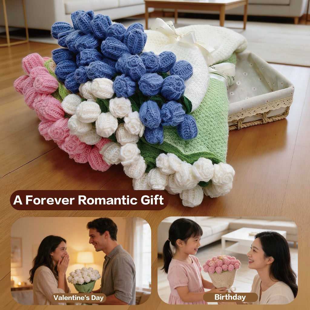 SoffMoiis White Rose Flowers Bouquet Blanket, Tulip Flower Throw Blankets, Romantic Gifts for Sister, Mother's Day, Birthday, Valentine, Home Decor, Bed, Sofa(59 Inch)