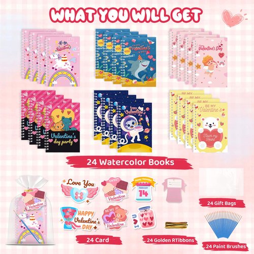 24 Pack Water Coloring Books Valentine's Day Party Favors for Kids, Water Coloring Books Bulk for Kids Valentine's Day Goodie Bag Stuffers, School Teacher Return Gift Exchange Party Classroom Prizes