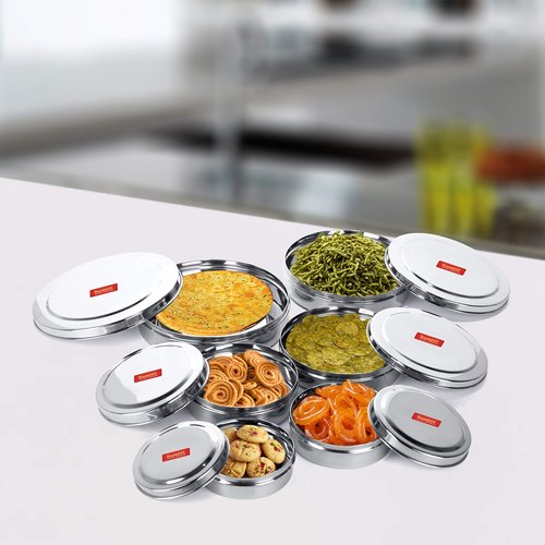 Sumeet Stainless Steel Containers Set- 300ML,480ML, 600ML, 700ML,900ML, 1200ML, 6 Pieces