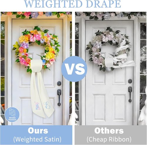 Elegant Easter Wreath Sash - 59" Long Embroidered Bunny/Cross/Egg Design for Boxwood & Magnolia Wreaths | Heavy Drape, Wrinkle-Resistant & Washable Spring Ribbon Decor
