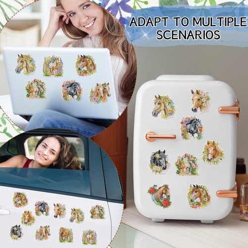 INCOK Diamond Art Refrigerator Magnets - 12 PCS Horse Diamond Painting Fridge Magnet Stickers Kits DIY Refrigerator Diamond Art Craft for Adult Beginners Home Decors Christmas Gift Horse Lover