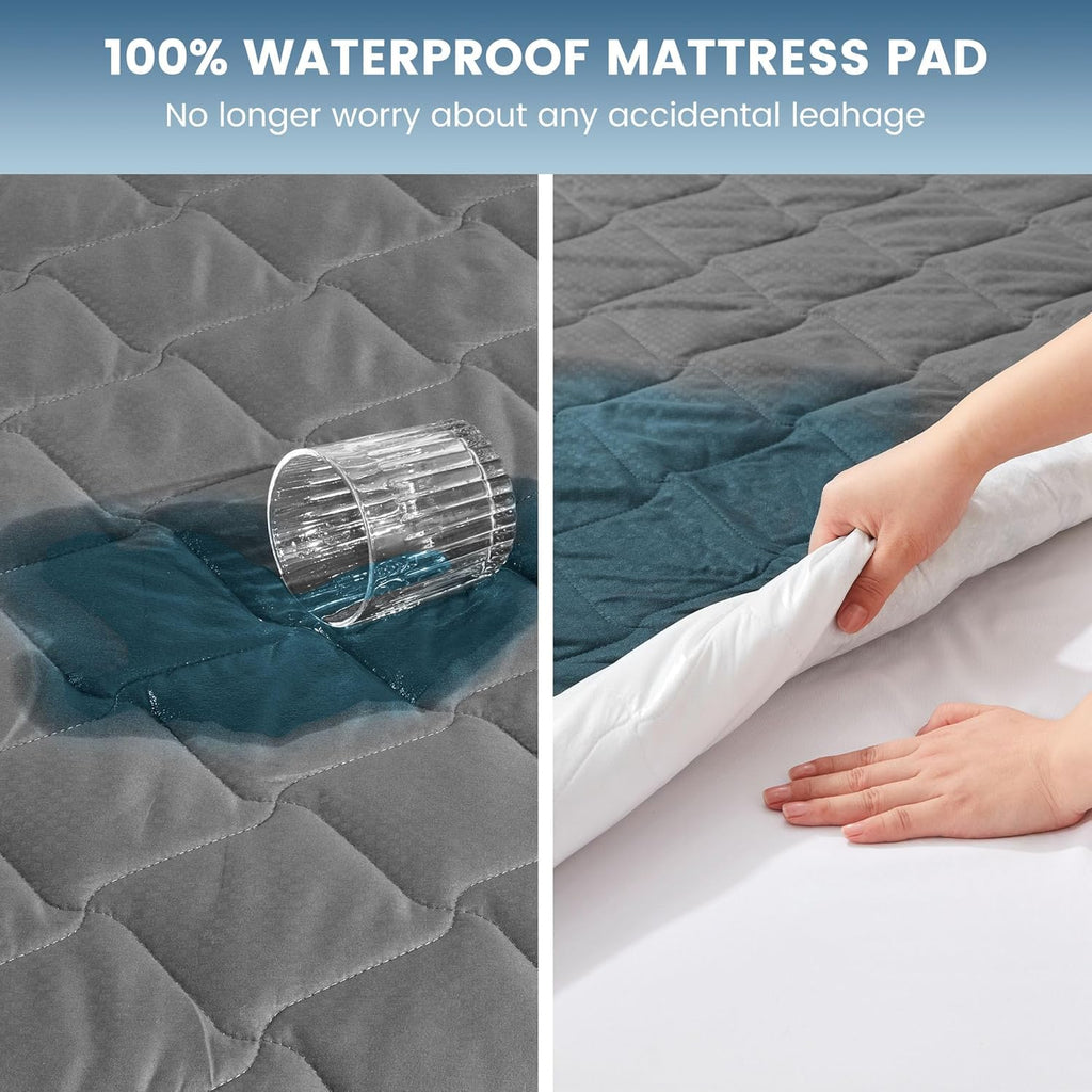 Sleep Zone Waterproof Mattress Protector Pad - Breathable Twin Size Topper with Deep Pockets | Hotel Quality, Machine Washable, Grey