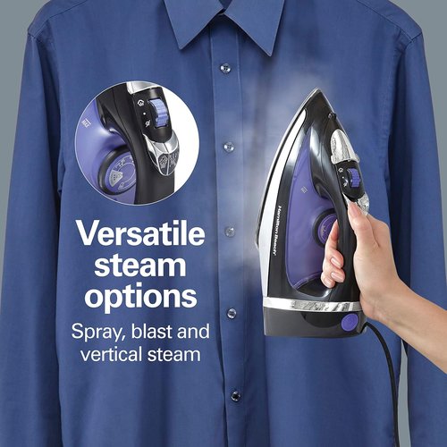 Hamilton Beach Steam Iron - 1200 Watts Garment Steamer with Stainless Steel Soleplate & 8’ Cord | Black (Pack of 2)