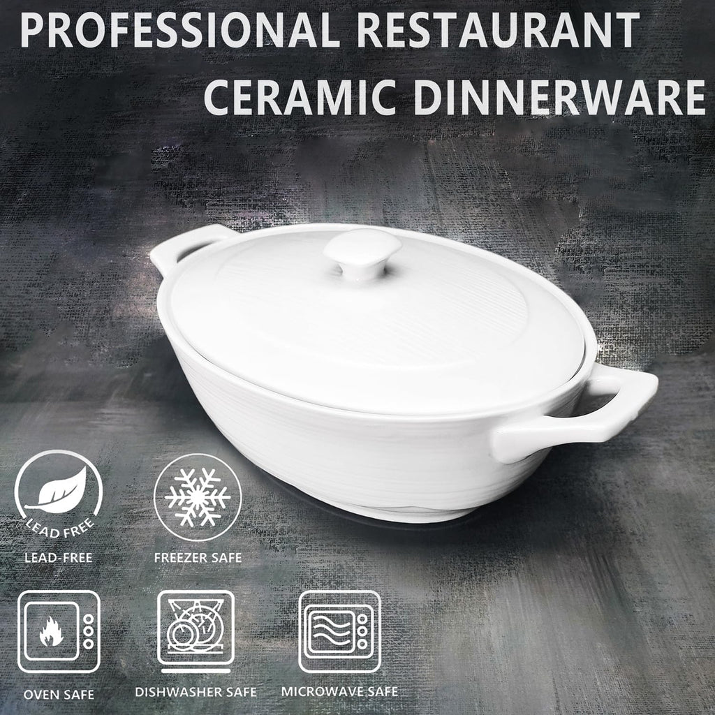 Regine Switzerland Oval Casserole Dish - 1.9 Quart French White Ceramic with Lids | 9" x 6.5" Baking Dish for Casseroles & Lasagna
