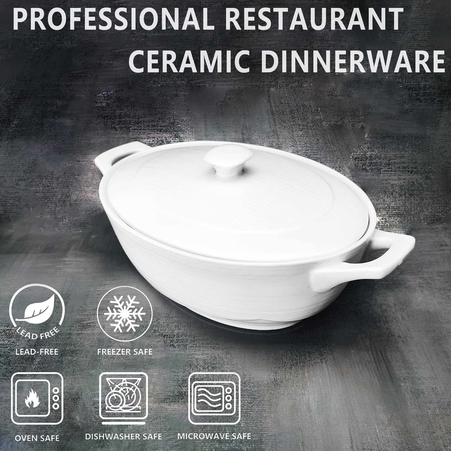 Regine Switzerland Oval Casserole Dish - 1.9 Quart French White Ceramic with Lids | 9" x 6.5" Baking Dish for Casseroles & Lasagna