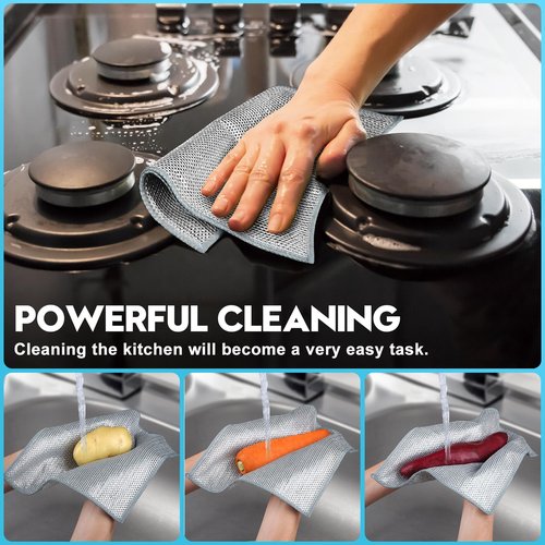 VMKBL 10 Pcs New Upgraded 3 Layers Non Scratch Wire Dishcloth, Multipurpose Wire Steel Wool Scrubber, Wet & Dry for Cookware, Sinks, Dishes, Stoves & Fireplaces 9.87“ x 9.87”