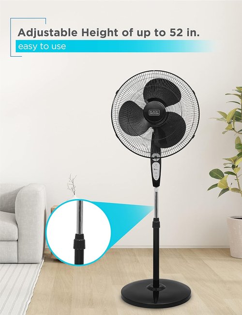 BLACK+DECKER 18-Inch Adjustable Stand Fan - Remote Control, 90-Degree Oscillation, 3 Speeds, Black