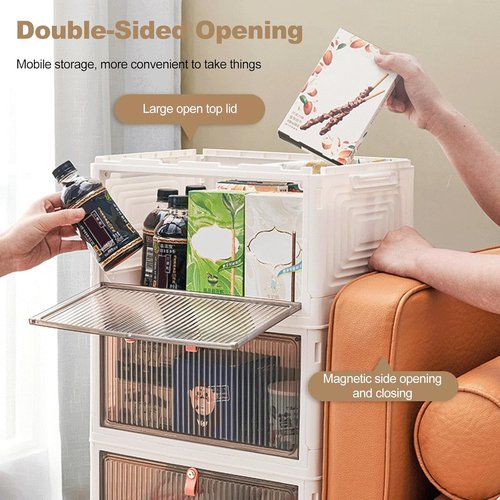 Ergocar Foldable Storage Boxes - Transparent Plastic Organizers with Lid | Stackable, Durable Design for Home & Office