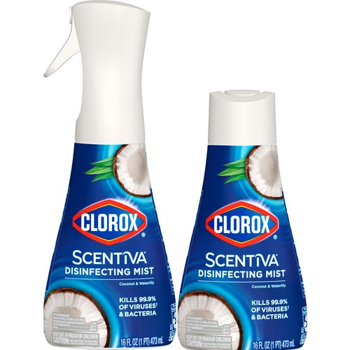 Clorox Scentiva Disinfecting Mist, Coconut and Waterlily, 1 Spray and 1 Refill, 16 oz Each