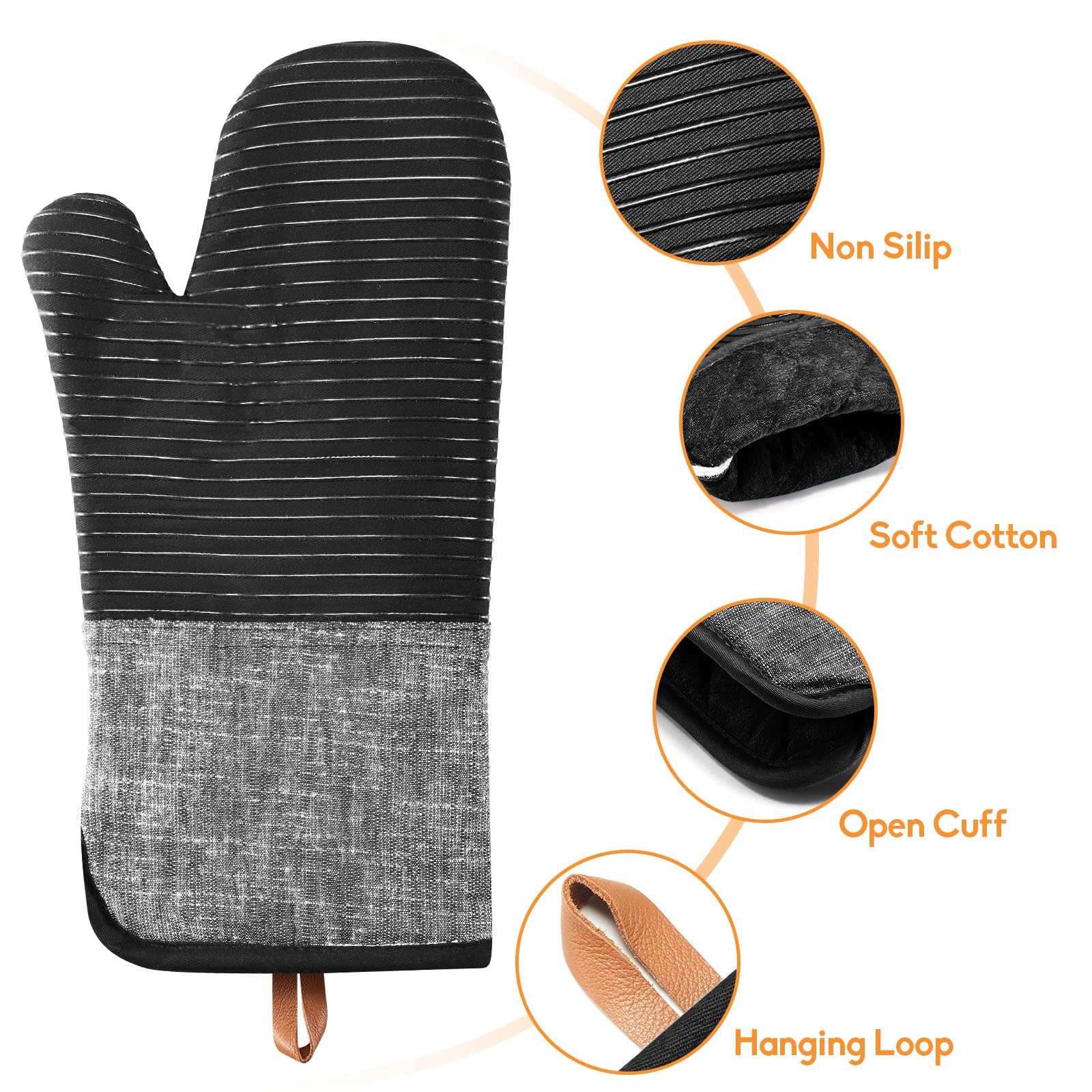 TIPTAP 4PCS Oven Mitts Set，Non-Slip Cotton Oven Mitt and Pot Holders – Heat Resistant, Durable，Machine Washable，1 Long Mit, 2 Mini Oven Mitts and 1 Pot Holder (Blue)