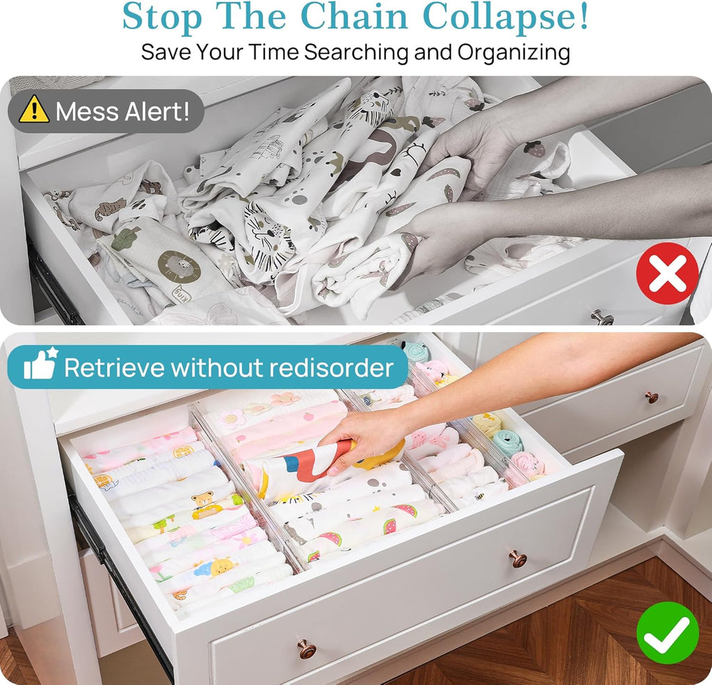 Vtopmart 8-Pack Drawer Dividers - Expandable Clear Organizers for Clothes & Cosmetics (12.8"-22.3")