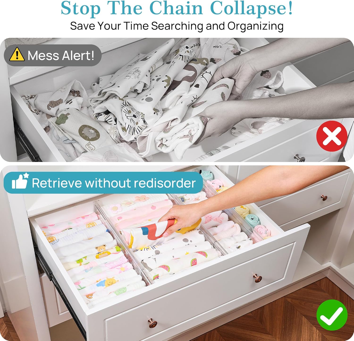 Vtopmart 8-Pack Drawer Dividers - Expandable Clear Organizers for Clothes & Cosmetics (12.8"-22.3")