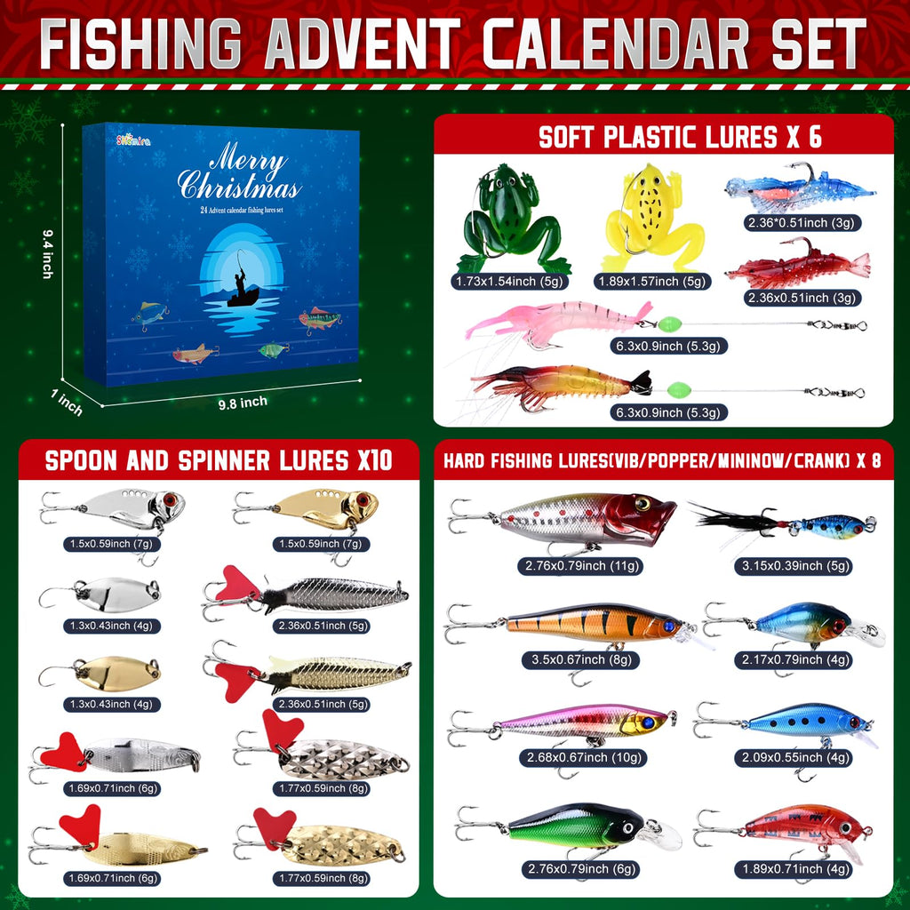 Shemira Fishing Advent Calendar 2025, Fishing Lure Advent Calendar 2025, Advent Calendars' 2025 Adult for Men, 24 Days Christmas Countdown Advent Calendar