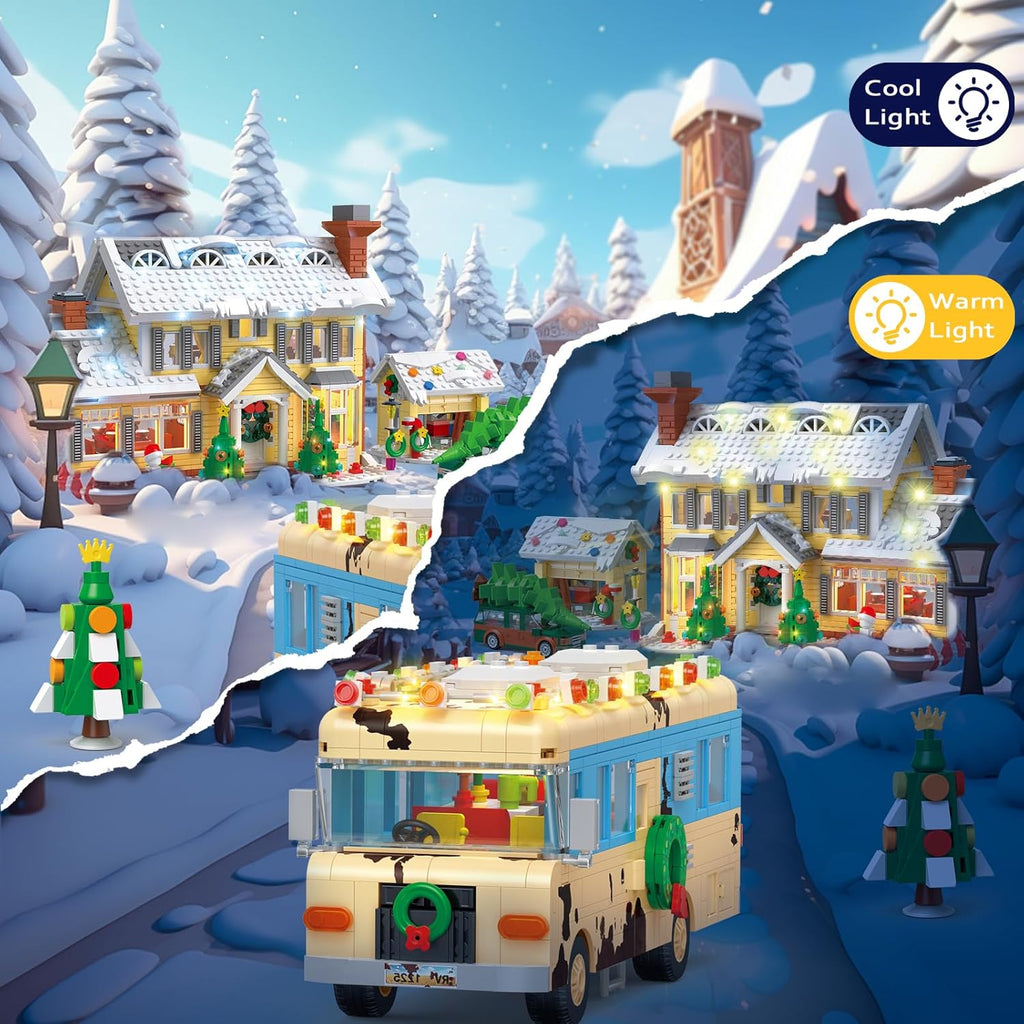 Snow Village Building Set - 4-in-1 Christmas Vacation House, RV & Truck Model Kit | 2056 PCS for Kids & Adults
