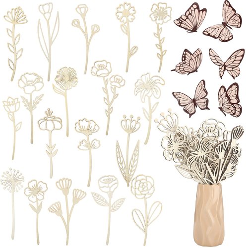 Yalikop 72 Pcs Wooden Wildflowers Wall Decor Set Boho Nursery Decor for Girl Baby Bedroom Decals Flowers Cutout Signs Wooden Butterflies Art for Nursery Baby Room Home